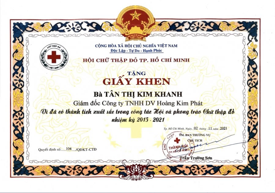  Giấy khen hội chữ thập đỏ