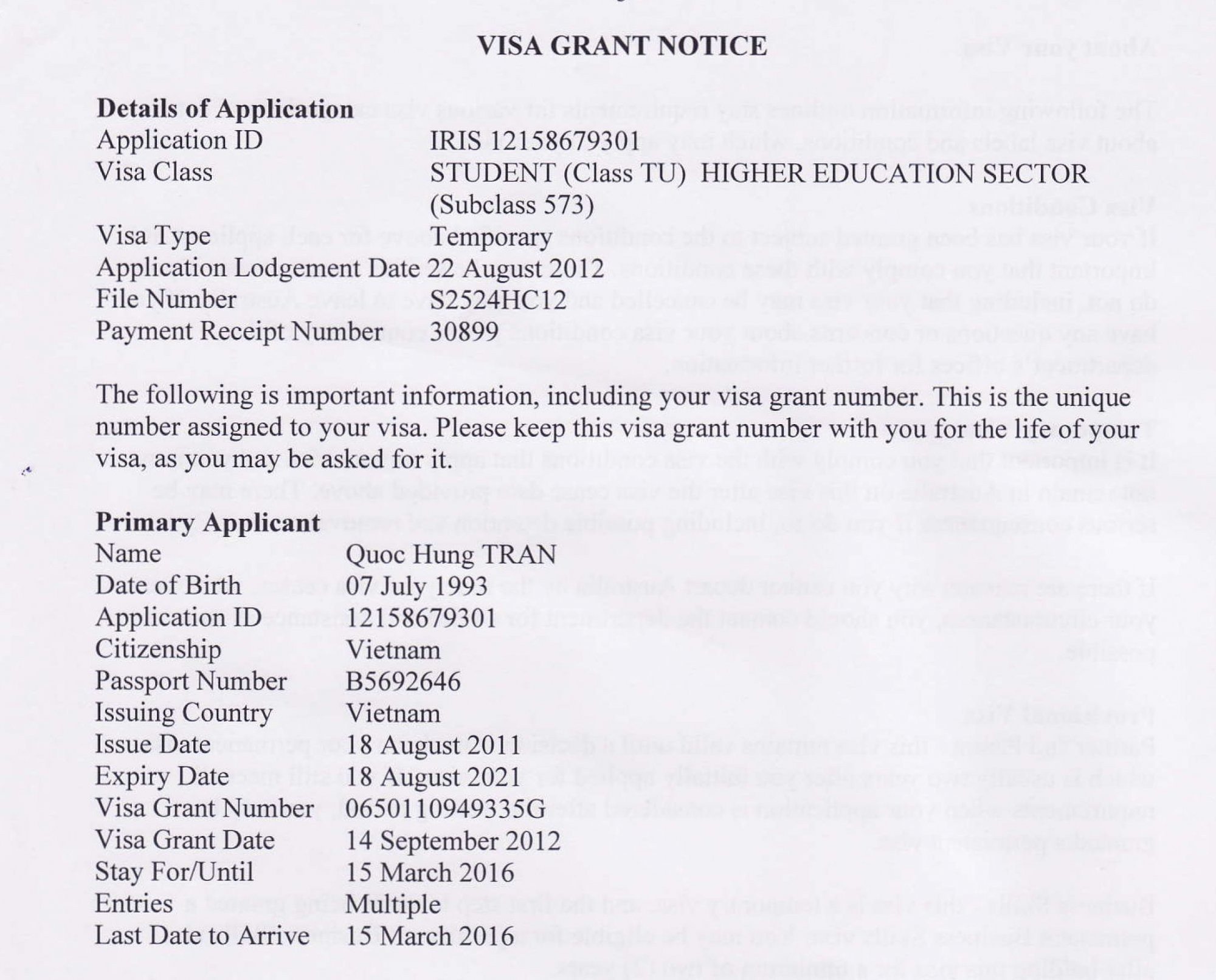 VISA TRẦN QUỐC HƯNG